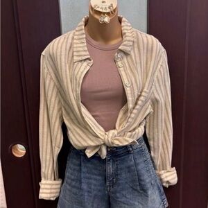 Maurices Beige Striped Button-Down Shirt